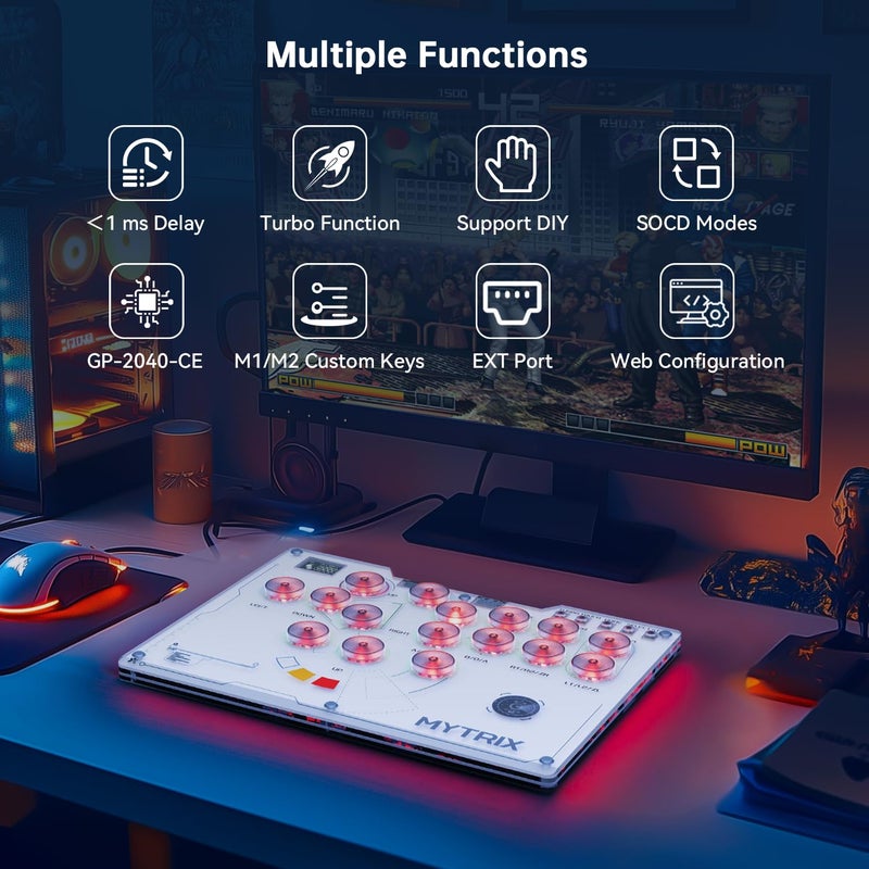 Mytrix Arcade Stick for Haute42 16Keys All-Button Leverless Controller for PC/PS4/PS3/Switch/Steam, Turbo Functions, RGB Light, Supports Hot Swap, SOCD, Removable Plate - Interstellar Design - Image 2